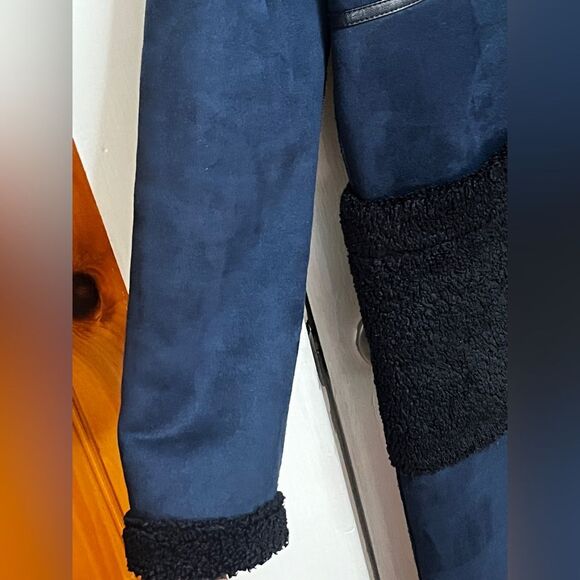 Zara Blue Faux Suede Shearling OVERCOAT Jacket Teddy Coat Long Size XS - Picture 8 of 12